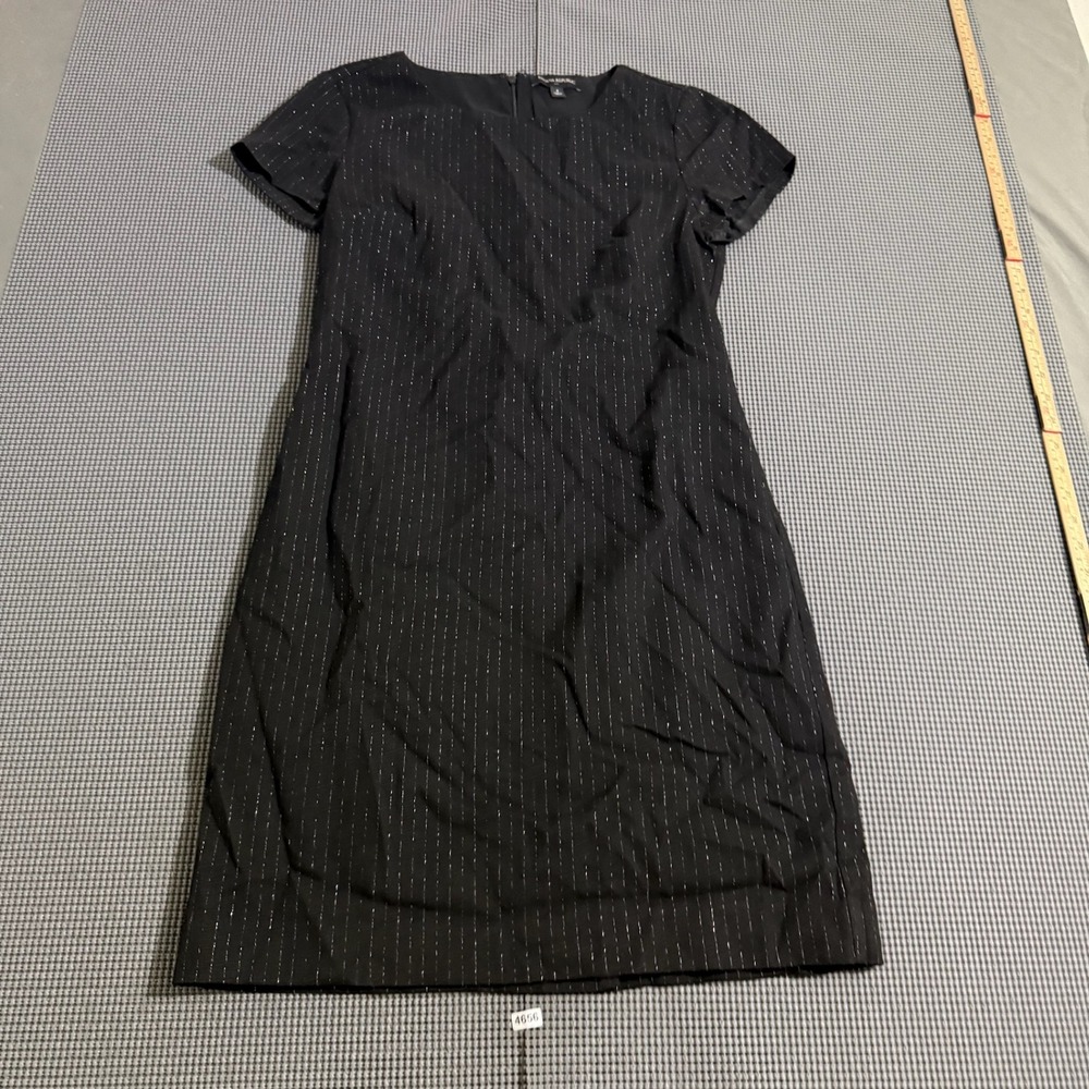Banana Republic Factory Metallic Pinstripe Sheath Dress Size 4 Black Silver
